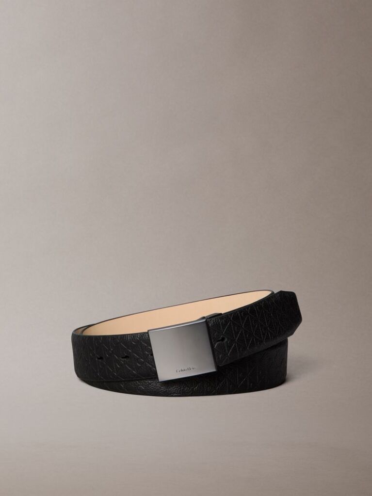 Black Leather Emblem Logo Plaque Buckle Belt  Men