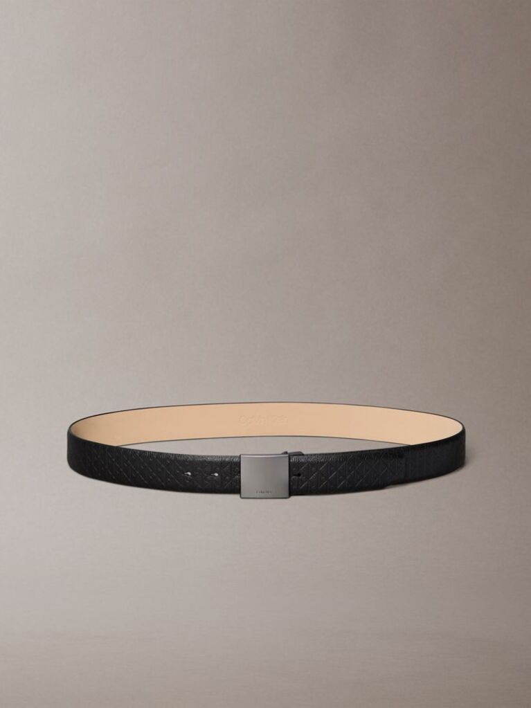Black Leather Emblem Logo Plaque Buckle Belt  Men