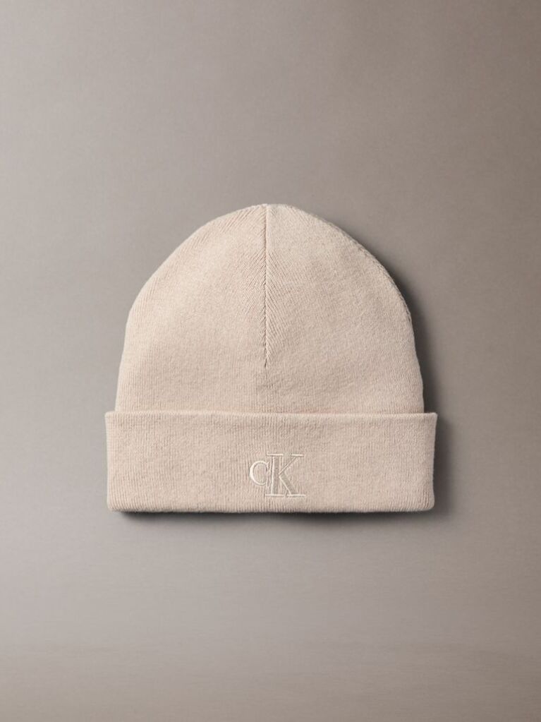 Beige Signature Logo Beanie  Men