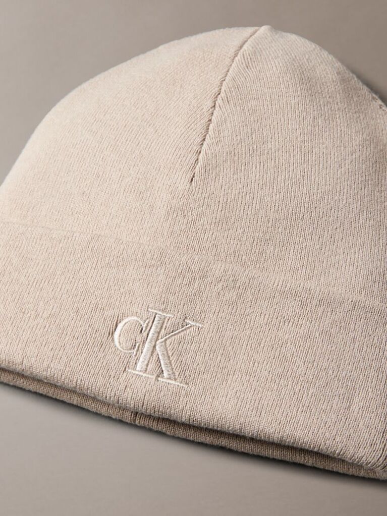 Beige Signature Logo Beanie  Men