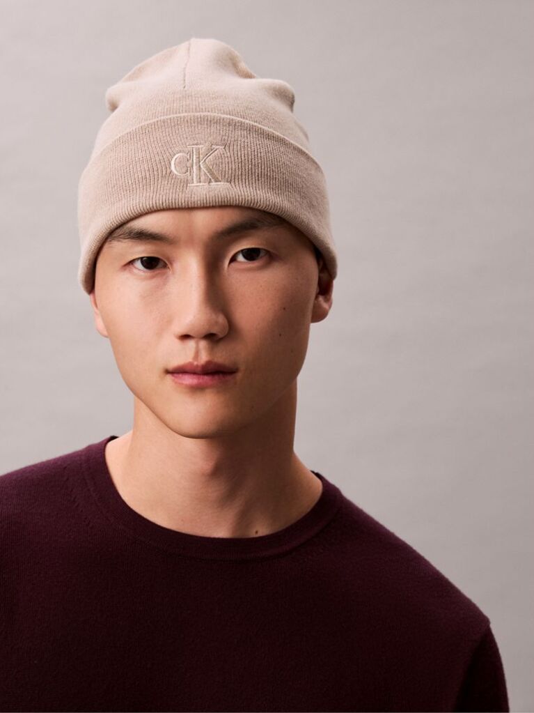 Beige Signature Logo Beanie  Men