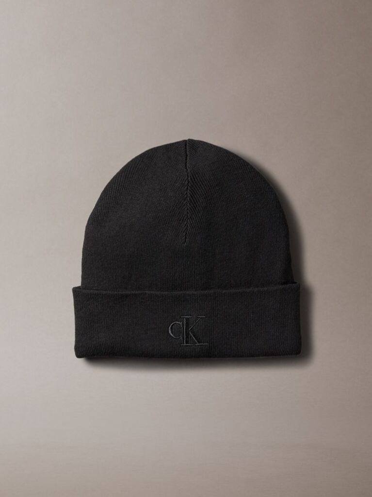 Black Signature Logo Beanie  Men