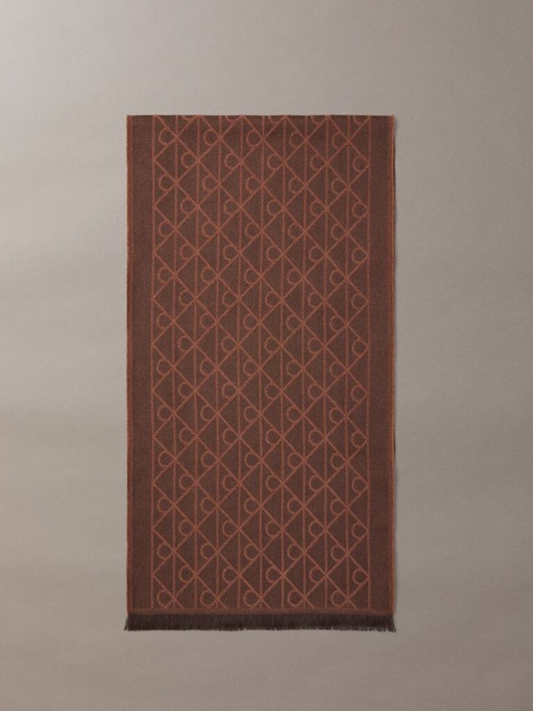 Brown Wool Blend Emblem Logo Scarf  Men