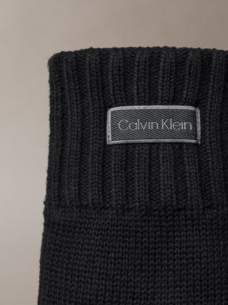 Black Knit Cotton Logo Gloves  Men