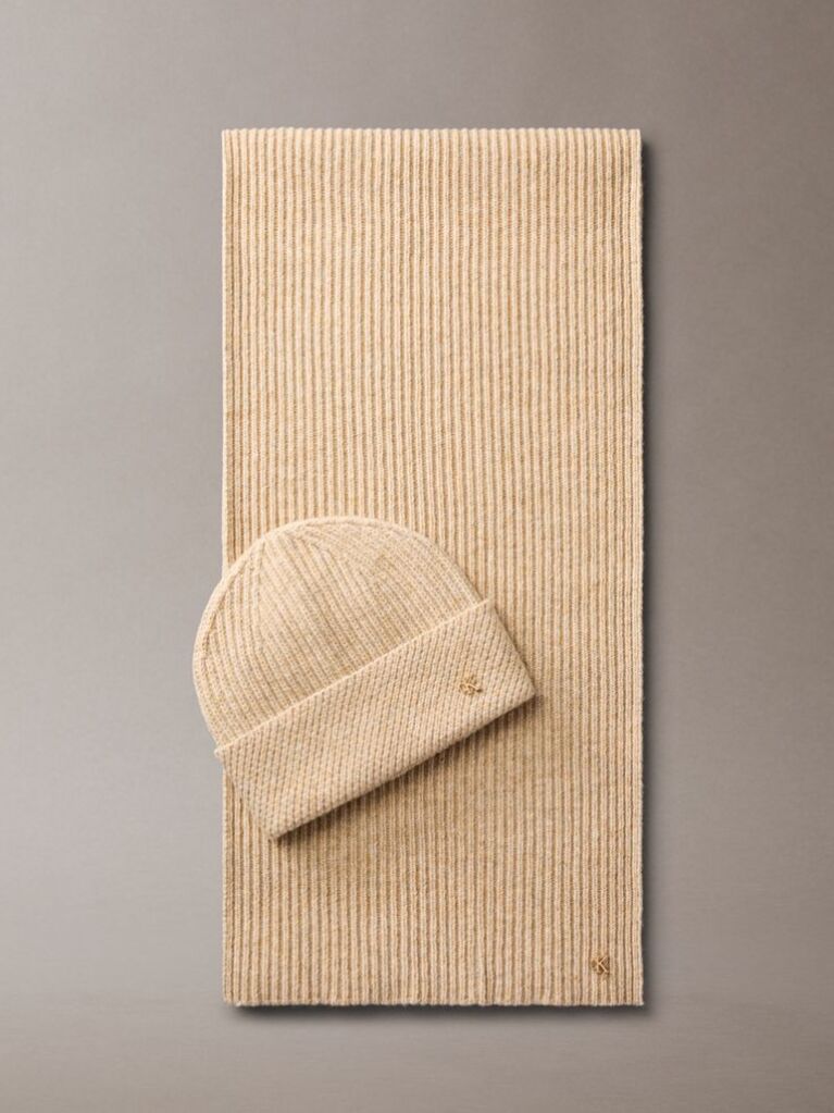 Beige Wool Blend Scarf and Beanie Gift Set  Women