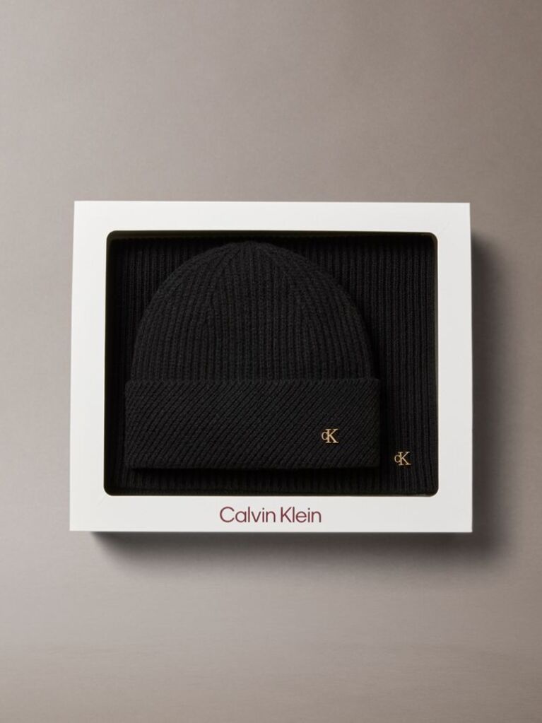 Black Wool Blend Scarf and Beanie Gift Set  Women