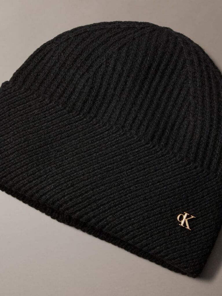 Black Wool Blend Beanie and Gloves Gift Set  Women