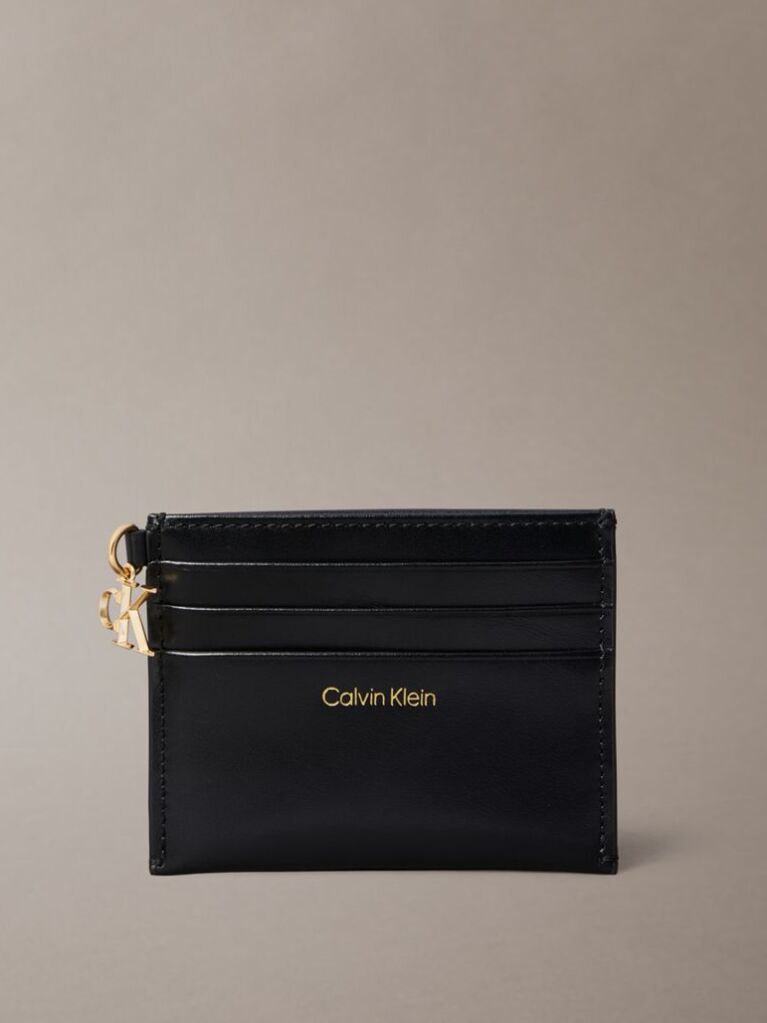 Black Leather Zip Card Holder  Women