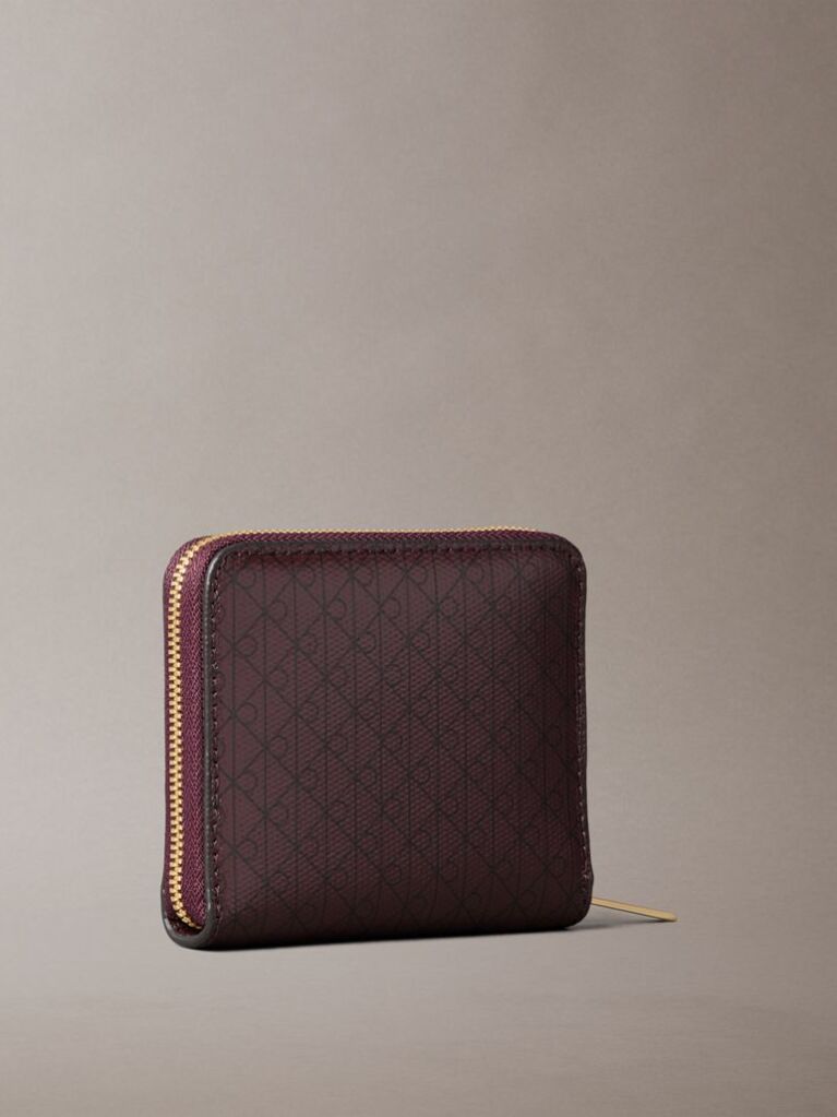 Red Allover Monogram Square Zip Wallet  Women