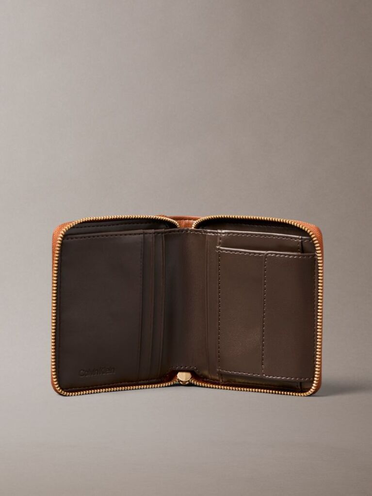 Brown Foil Logo Square Zip Wallet  Women