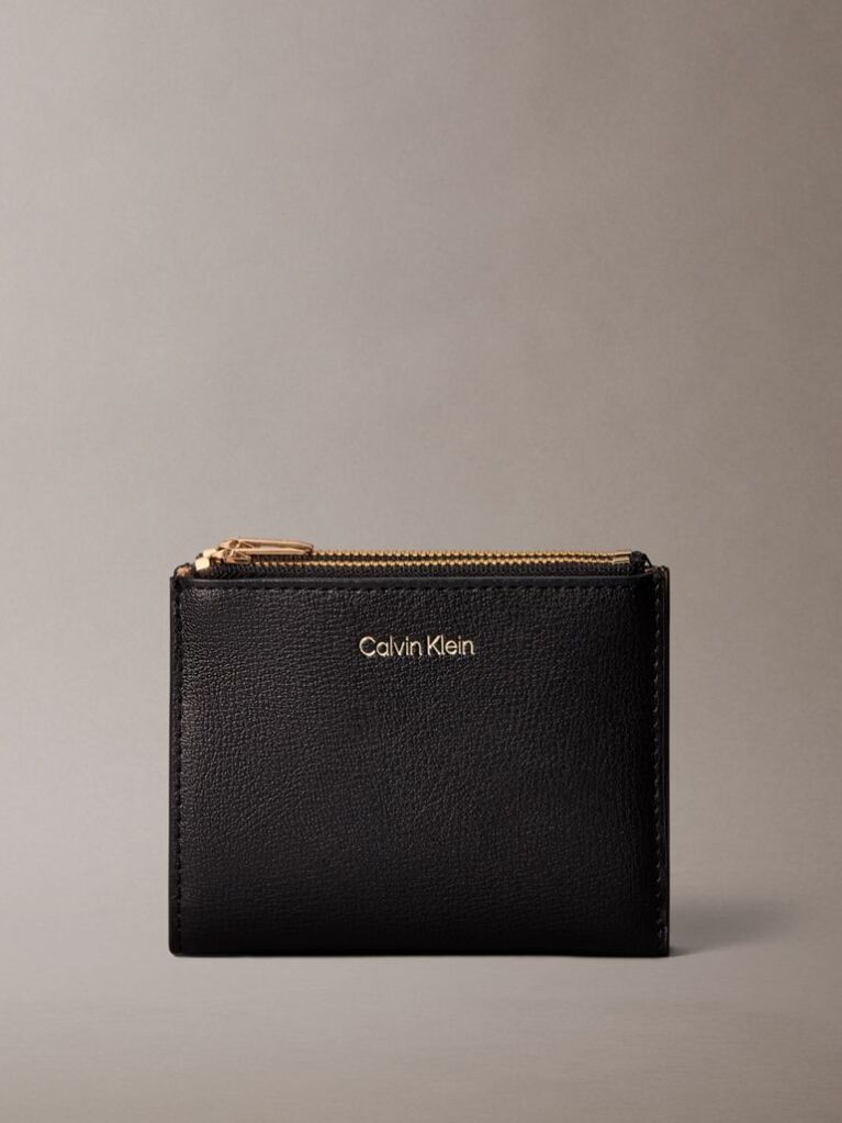 Black Foil Logo Double Zip Card Holder  Women