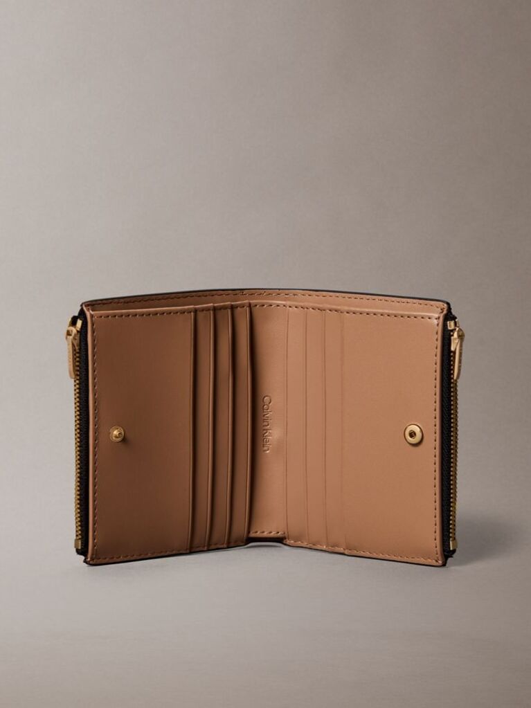 Black Foil Logo Double Zip Card Holder  Women