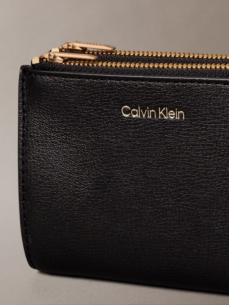 Black Foil Logo Double Zip Card Holder  Women
