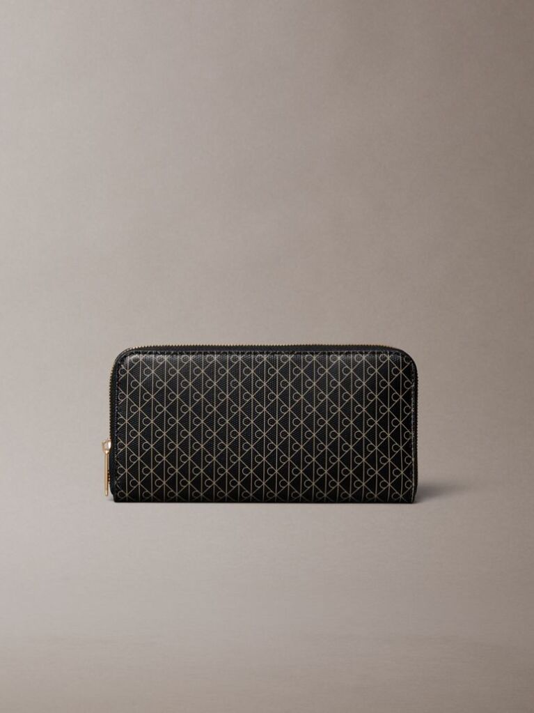 Black Allover Emblem Logo Zip Wallet  Women
