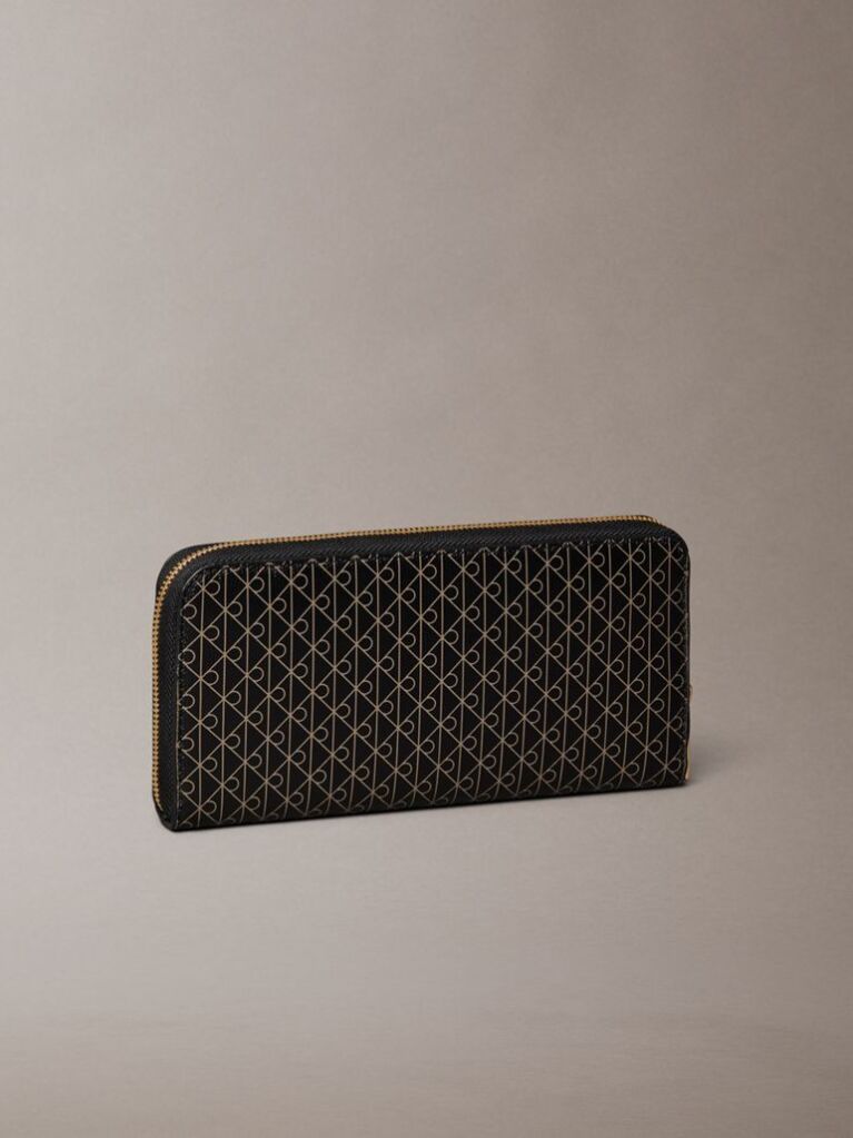 Black Allover Emblem Logo Zip Wallet  Women