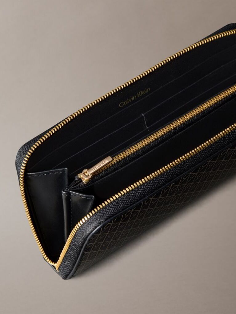 Black Allover Emblem Logo Zip Wallet  Women