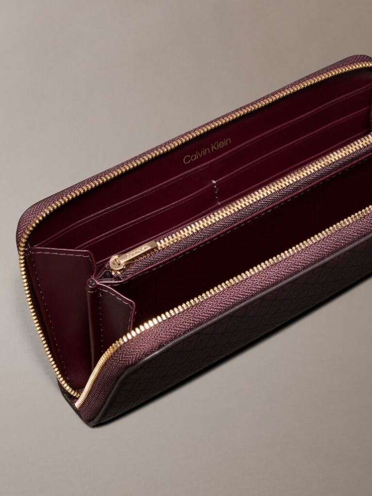 Brown Allover Emblem Logo Zip Wallet  Women