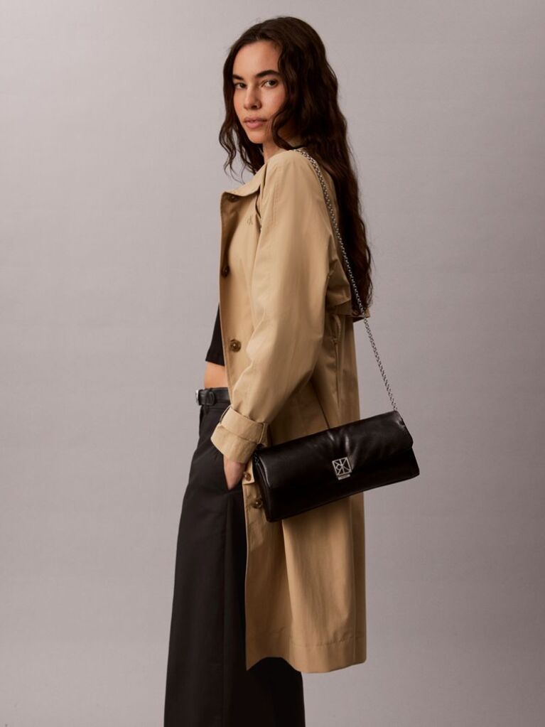 Black Padded Emblem Hardware Crossbody Clutch  Women