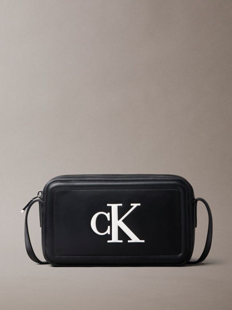 Black Embossed Monogram Logo Camera Bag  Women