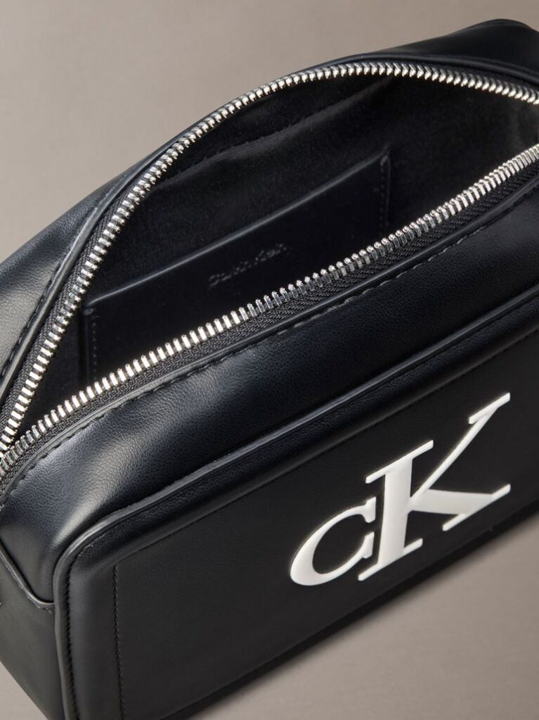Black Embossed Monogram Logo Camera Bag  Women