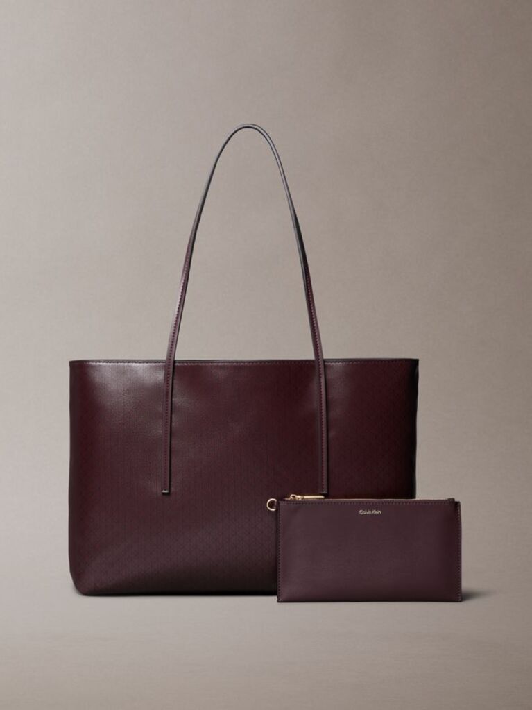 Red Allover Monogram Logo Tote Bag with Pouch  Women