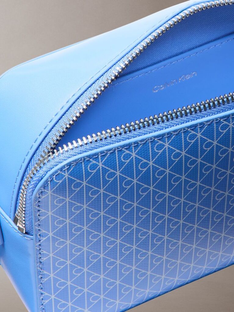 Blue Allover Monogram Logo Camera Bag  Women