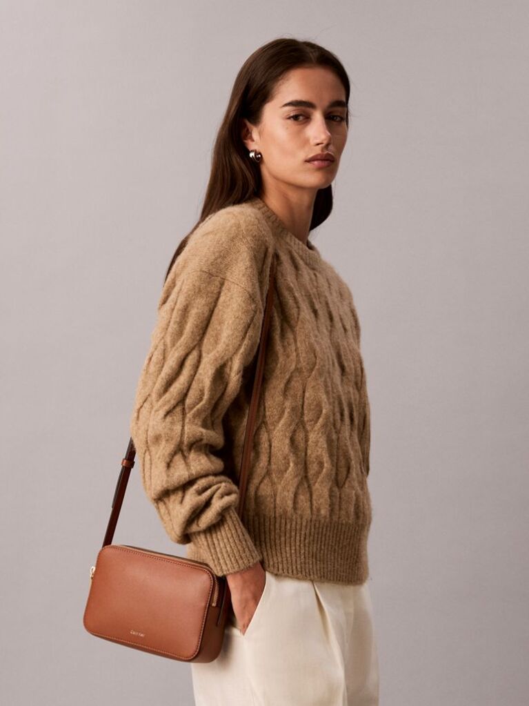 Brown Foil Logo Camera Bag  Women