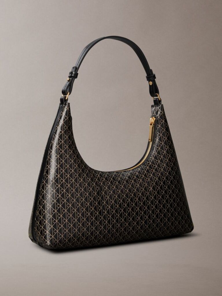 Black Allover Monogram Logo Shoulder Bag  Women