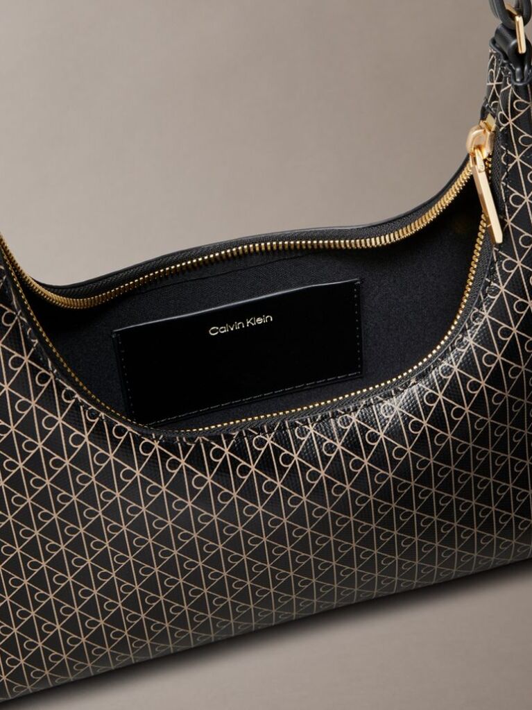 Black Allover Monogram Logo Shoulder Bag  Women