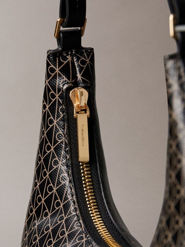 Black Allover Monogram Logo Shoulder Bag  Women