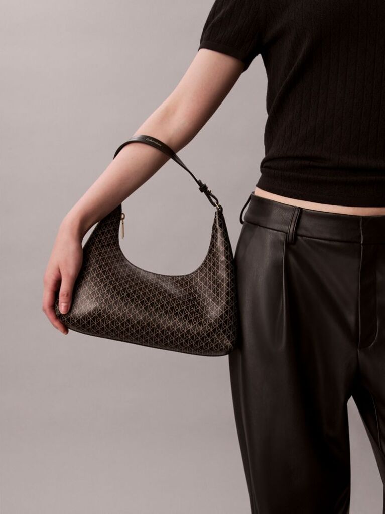 Black Allover Monogram Logo Shoulder Bag  Women