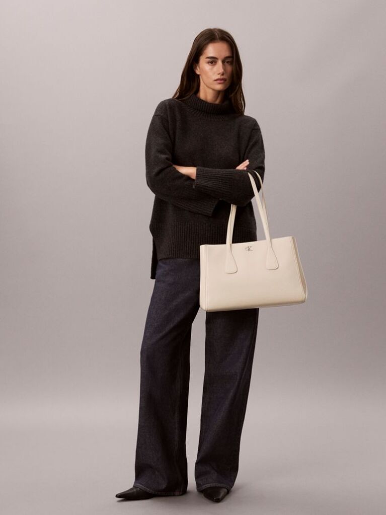 White Monogram Medium Work Tote Bag  Women
