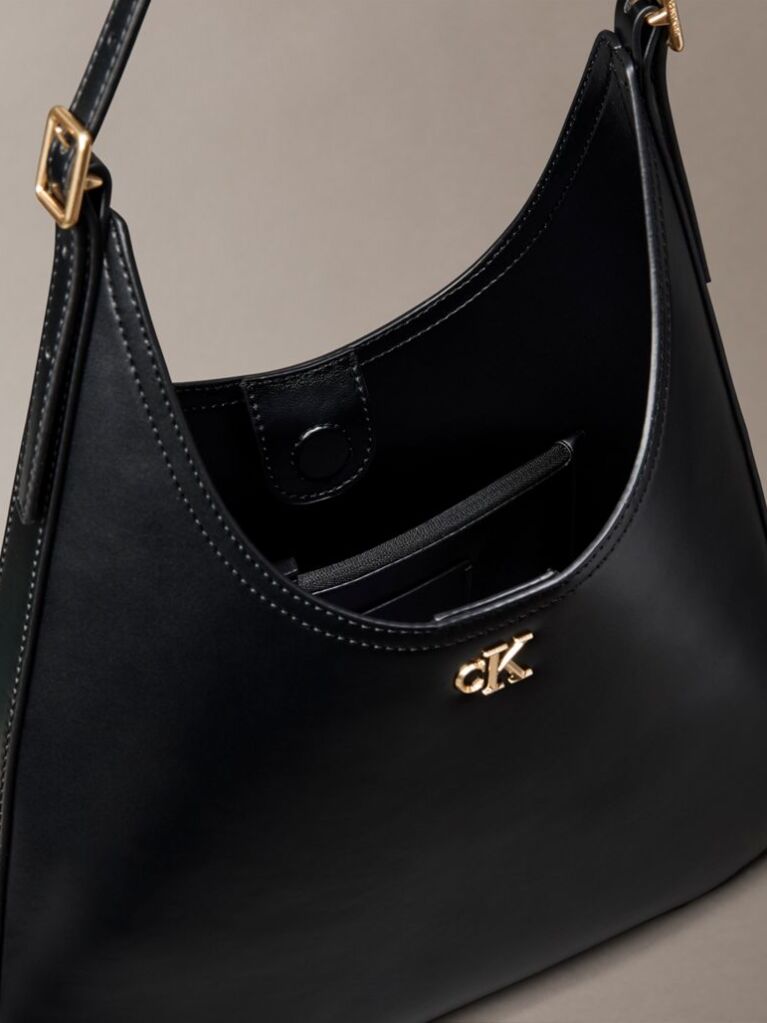Black Monogram Hardware Curved Shoulder Bag  Women