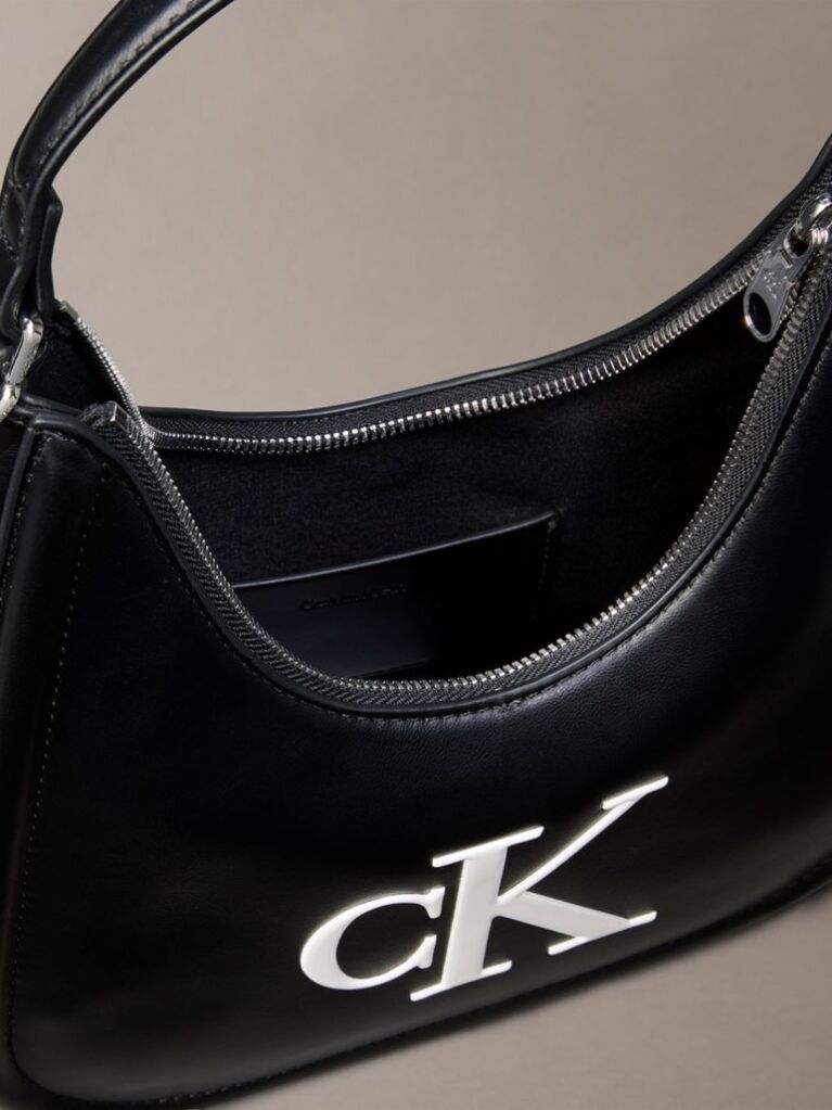 Black Embossed Monogram Crescent Bag  Women