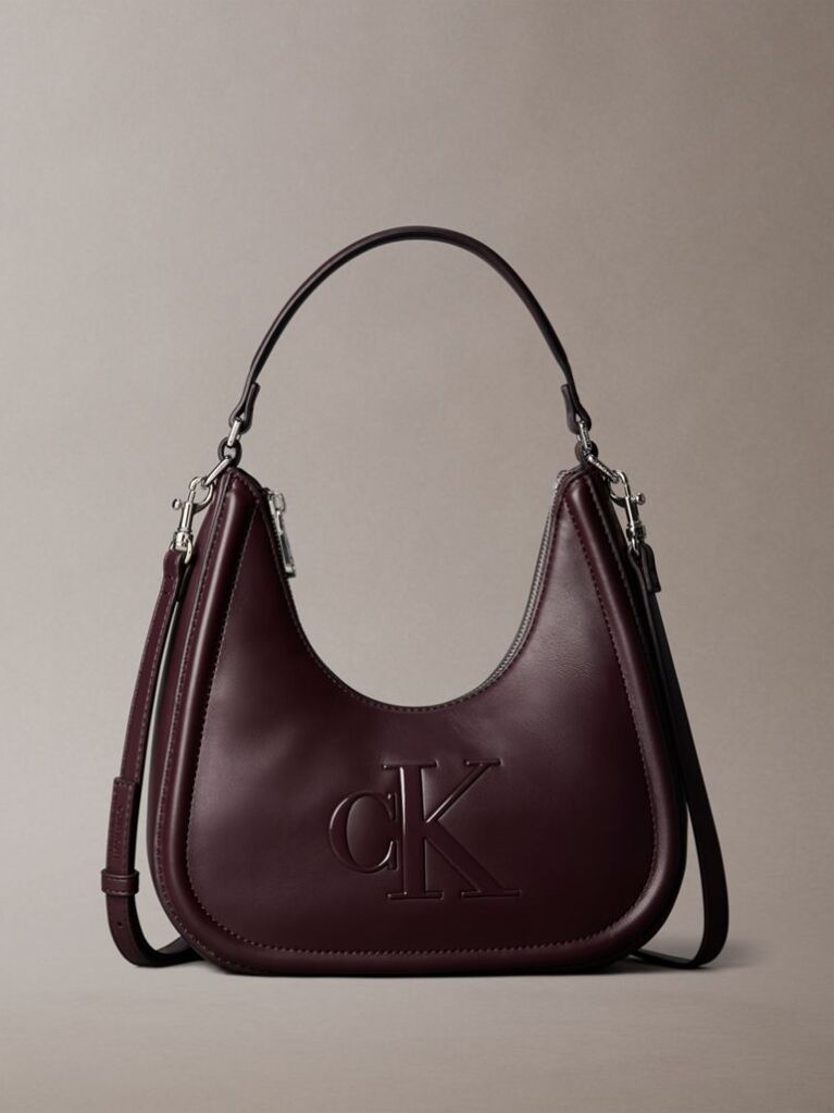 Red Embossed Monogram Crescent Bag  Women