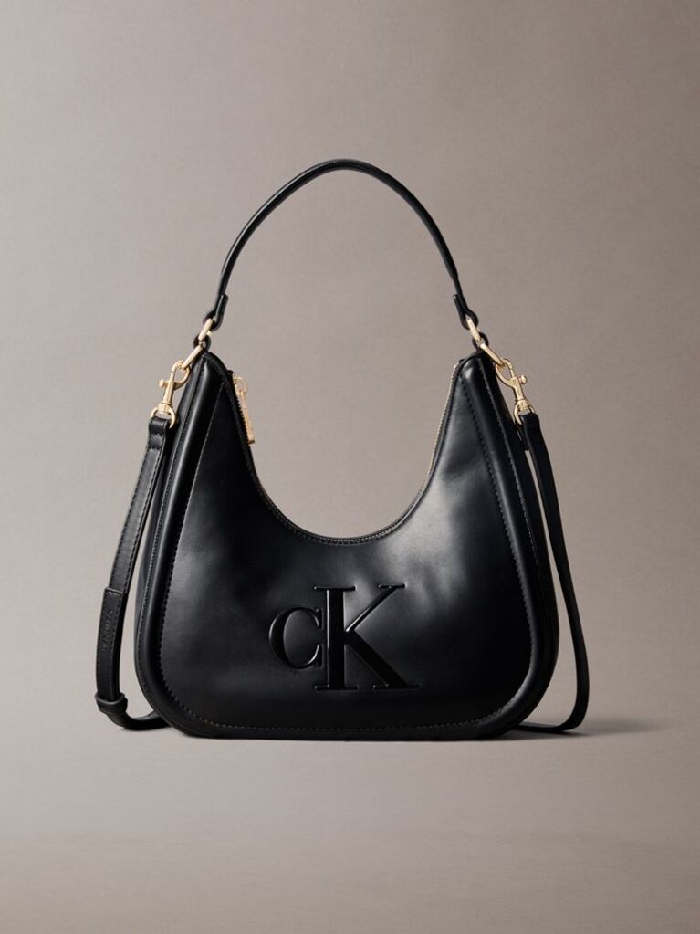Black Embossed Monogram Crescent Bag  Women