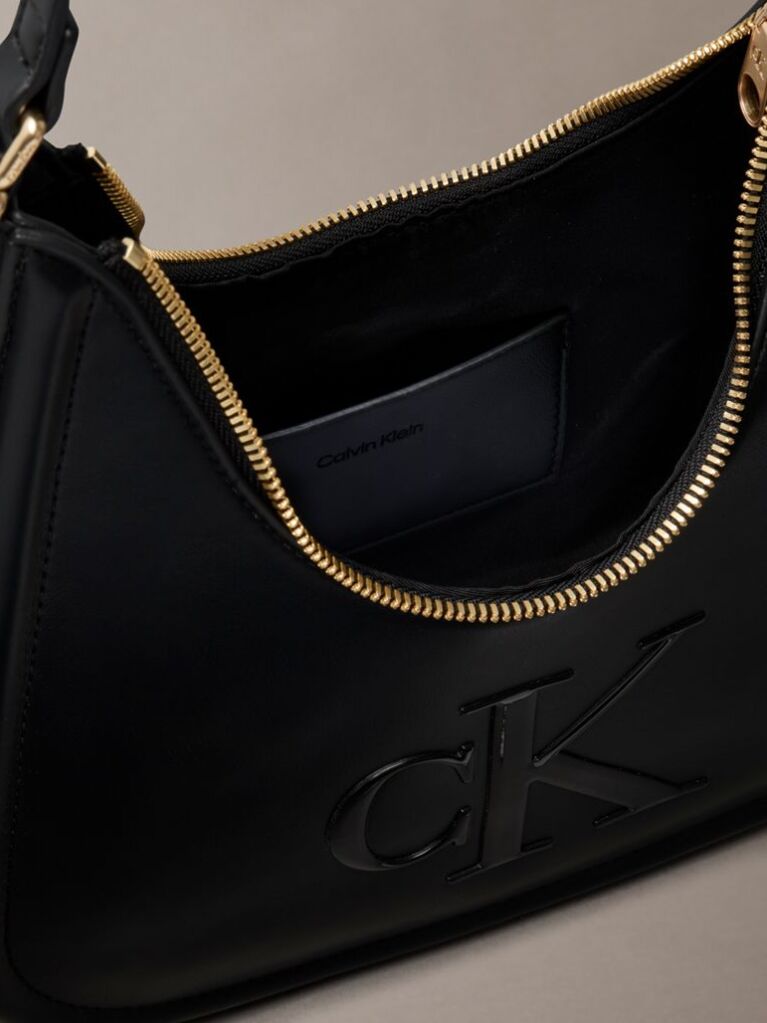 Black Embossed Monogram Crescent Bag  Women