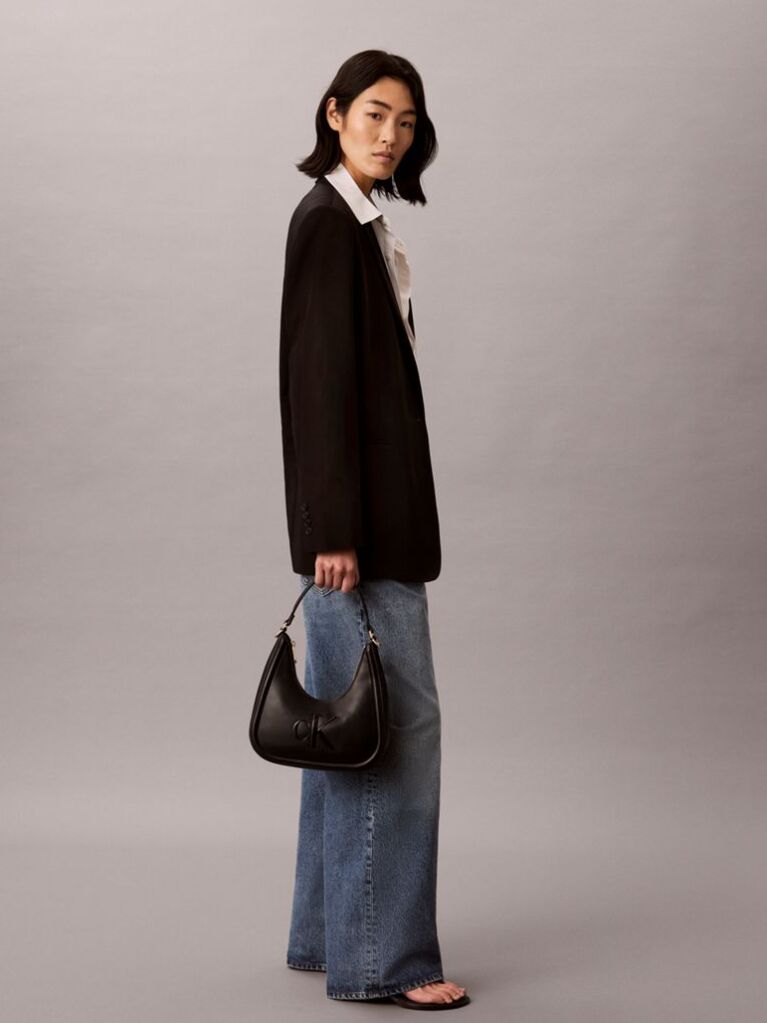 Black Embossed Monogram Crescent Bag  Women