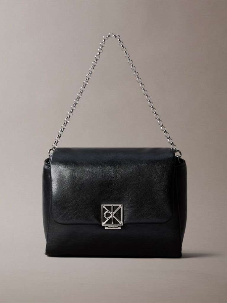 Black Padded Emblem Hardware Crossbody Bag  Women