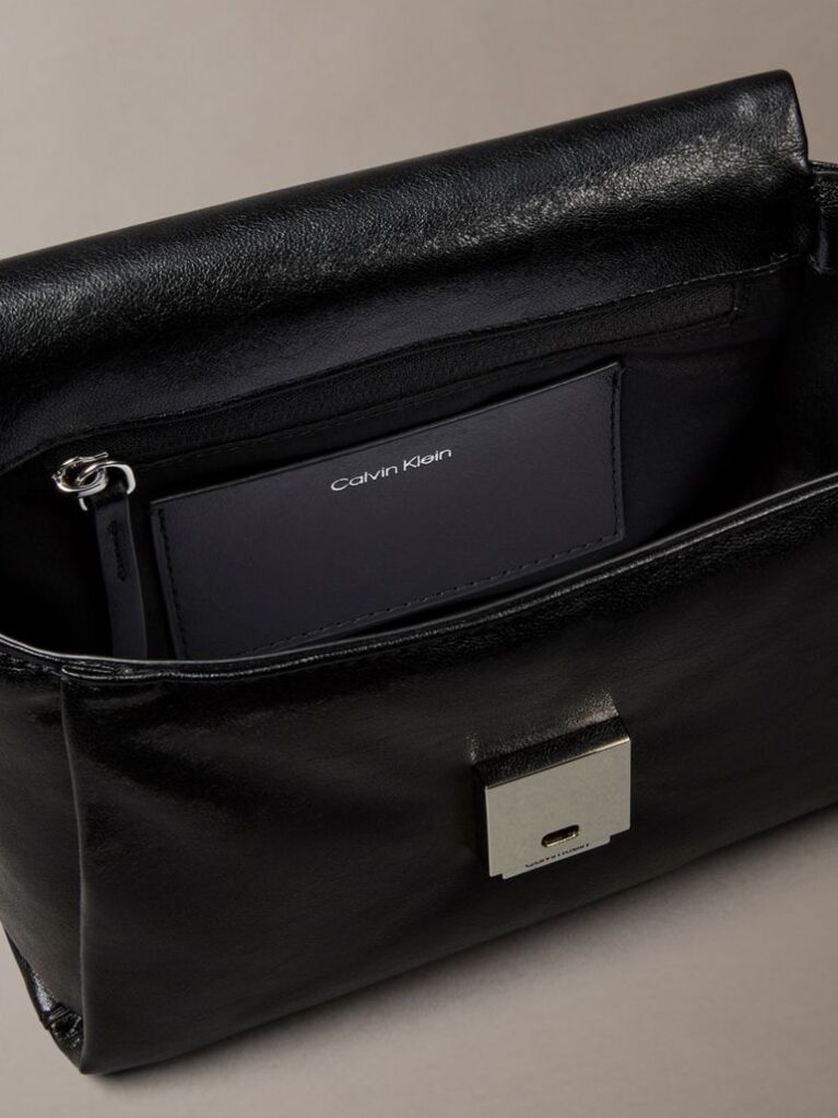 Black Padded Emblem Hardware Crossbody Bag  Women