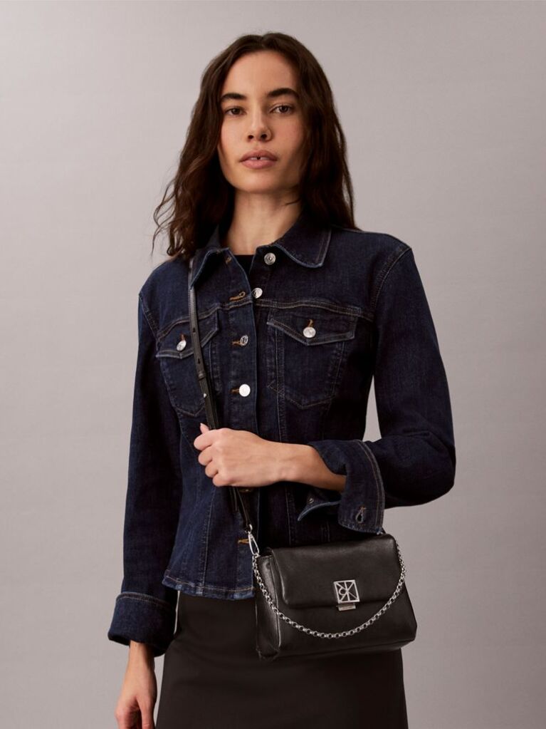 Black Padded Emblem Hardware Crossbody Bag  Women