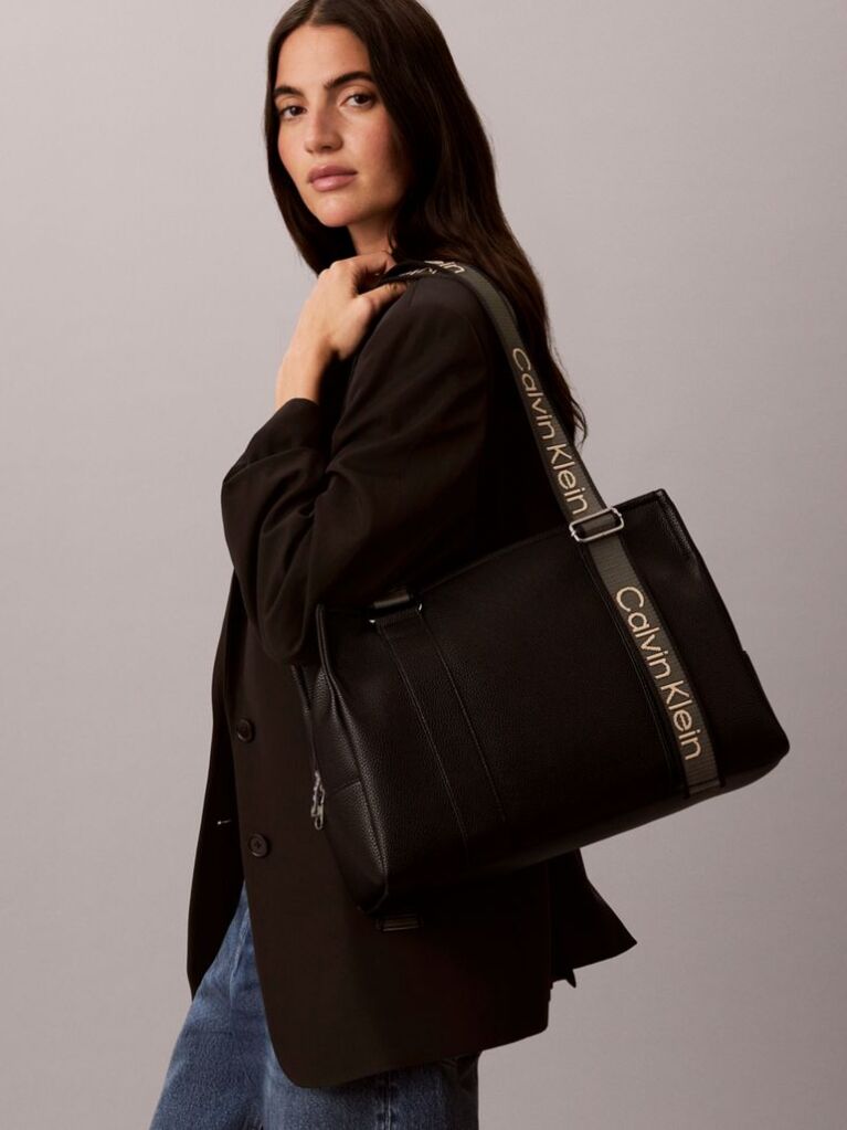 Black Logo Strap Tote Bag  Women