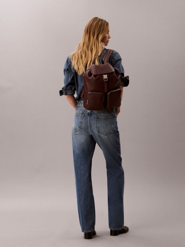 Red Logo Strap Flap Backpack  Women