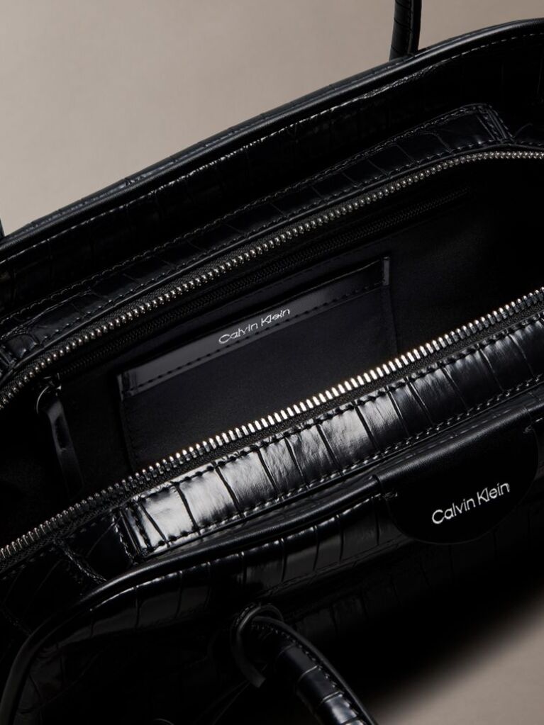 Black Emblem Logo Crocodile Shoulder Bag  Women