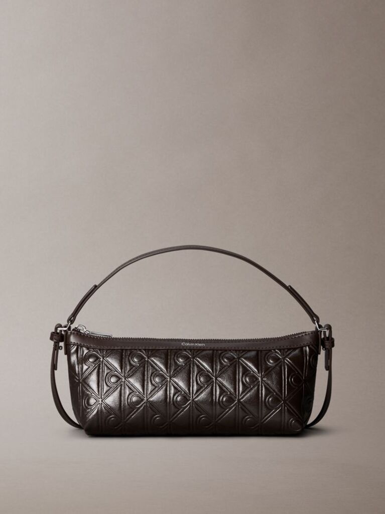 Brown Debossed Allover Emblem Logo Long Shoulder Bag  Women