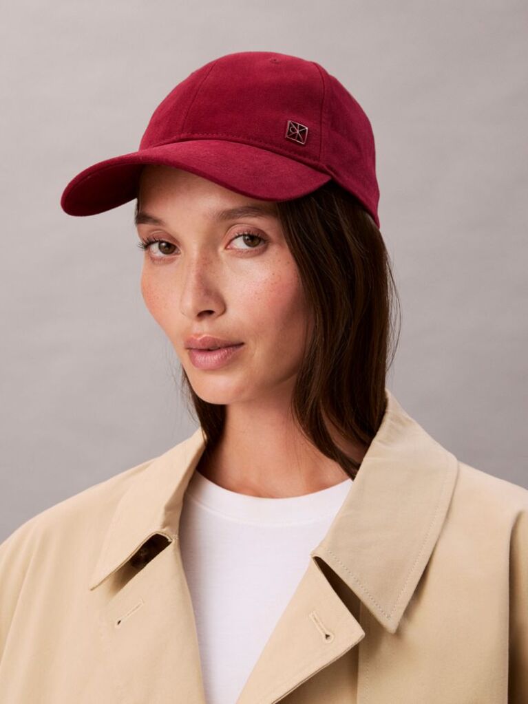 Red Emblem Monogram Logo Baseball Cap  Women