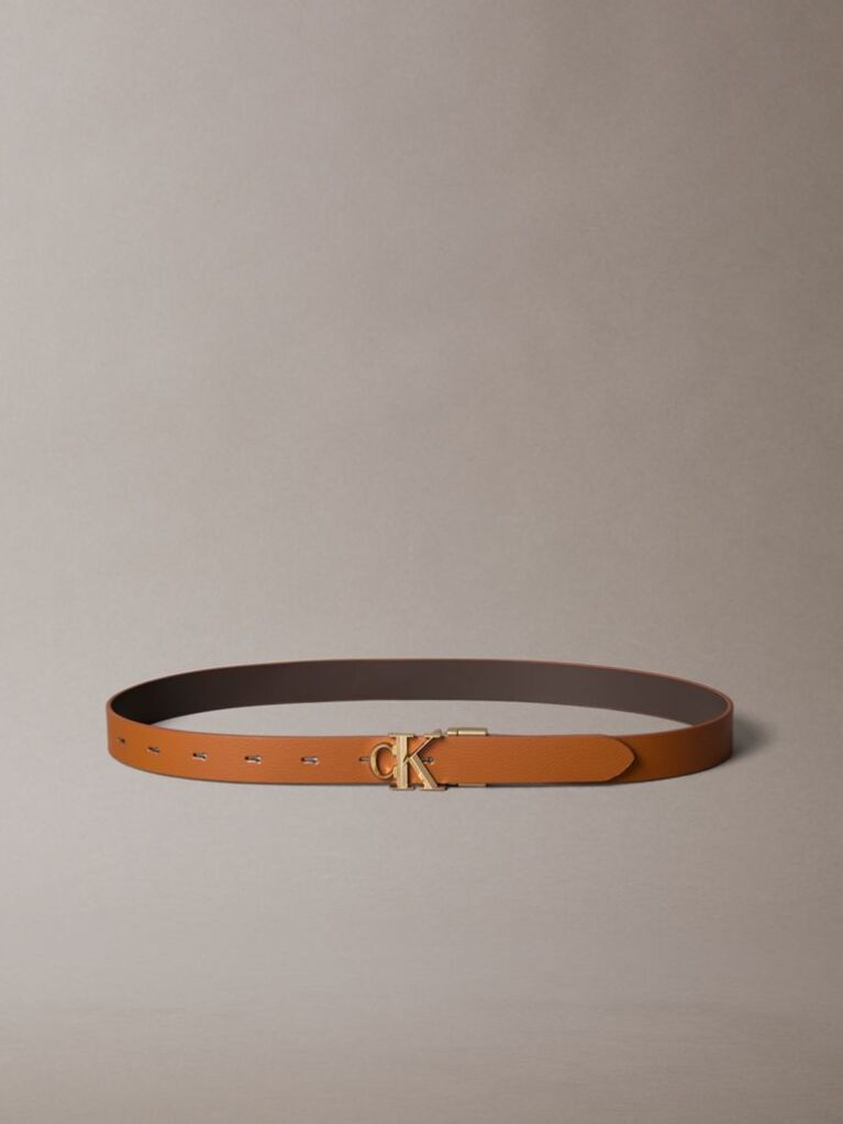 Brown Reversible Pebbled Leather Logo Belt  Women