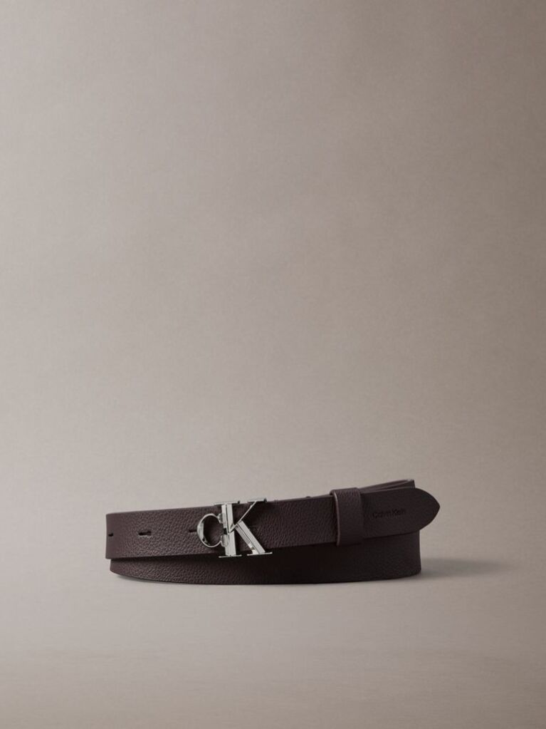 Brown Micropebble Leather Monogram Buckle Belt  Women