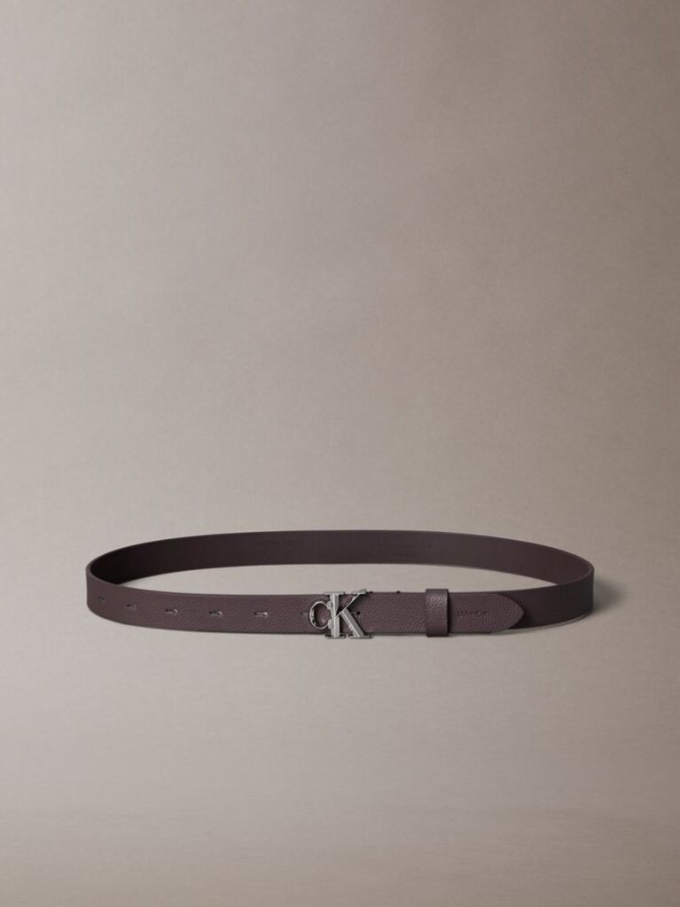Brown Micropebble Leather Monogram Buckle Belt  Women