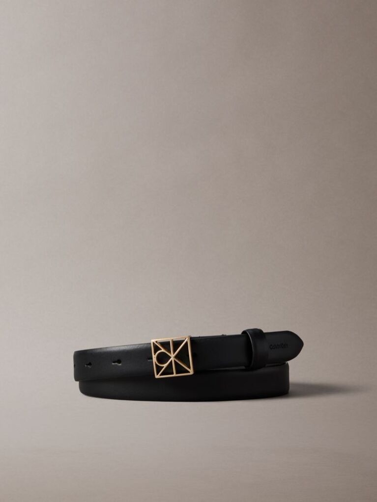Black Full-Grain Leather Emblem Logo Belt  Women